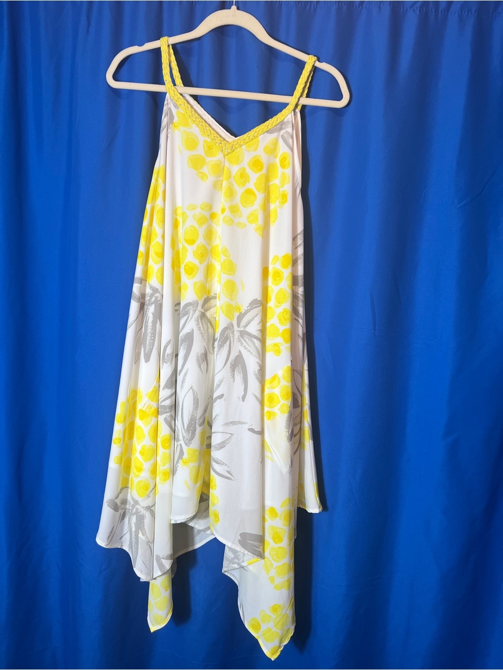 Women's Yellow Floral Handkerchief Hem Dress